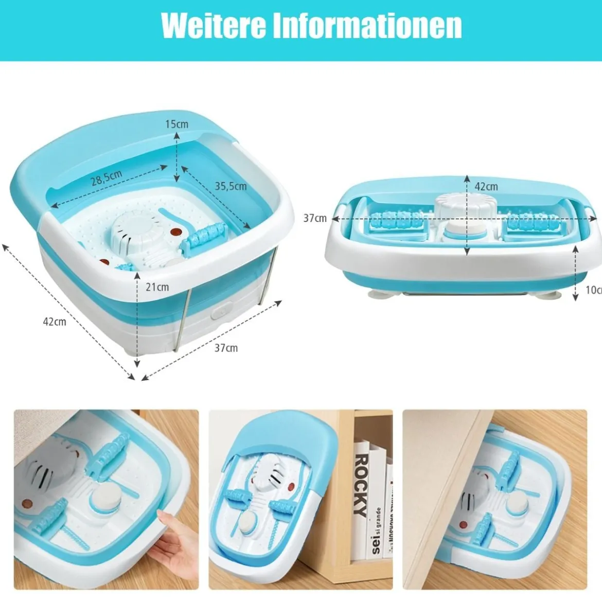 Fußbad Massagegerät faltbar Elektrische Fußbadewanne Heizung und Sprudelmassage Fußmassage Spa mit Massagerollen Grün