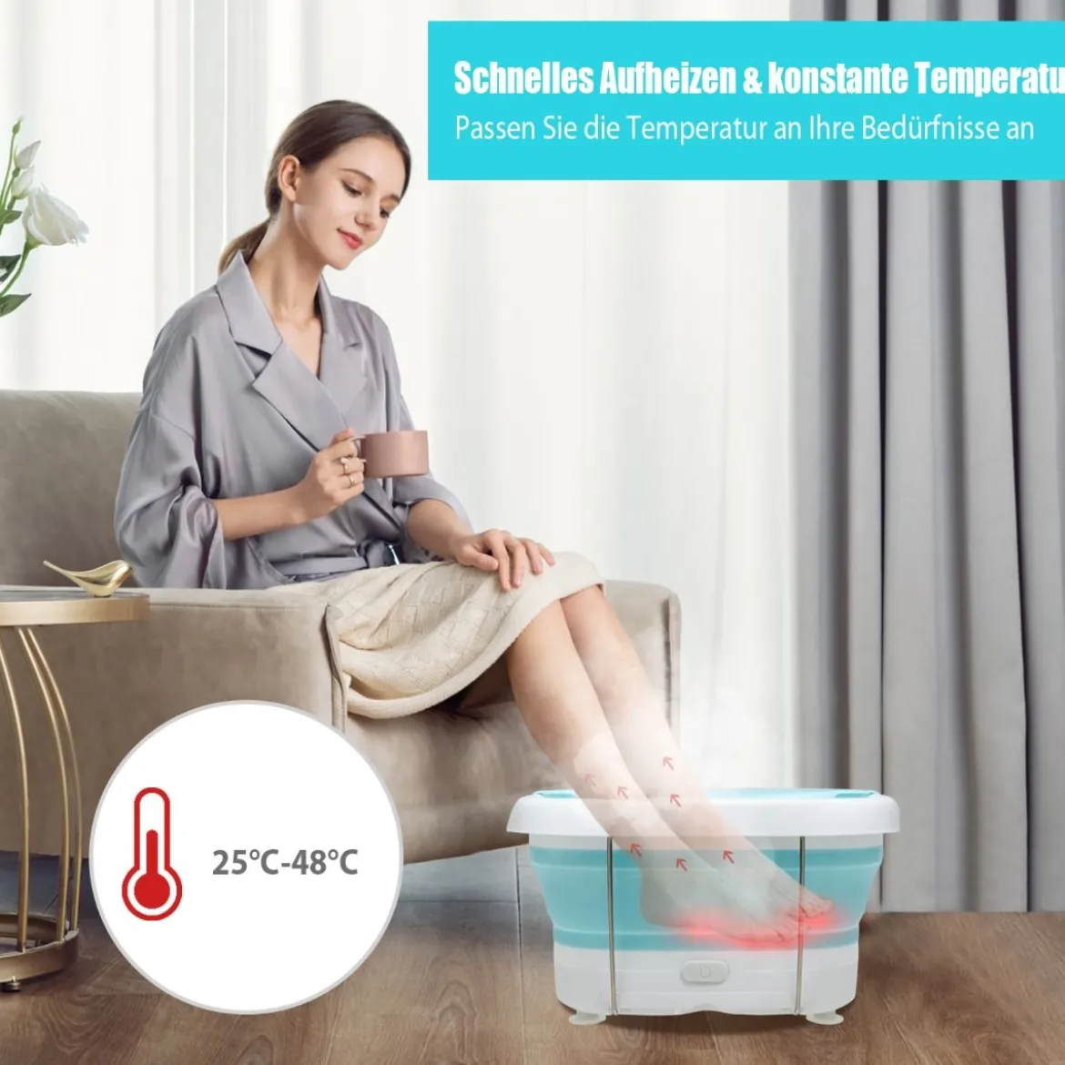 Fußbad Massagegerät faltbar Elektrische Fußbadewanne Heizung und Sprudelmassage Fußmassage Spa mit Massagerollen Grün