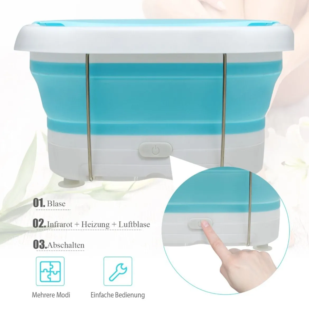 Fußbad Massagegerät faltbar Elektrische Fußbadewanne Heizung und Sprudelmassage Fußmassage Spa mit Massagerollen Grün