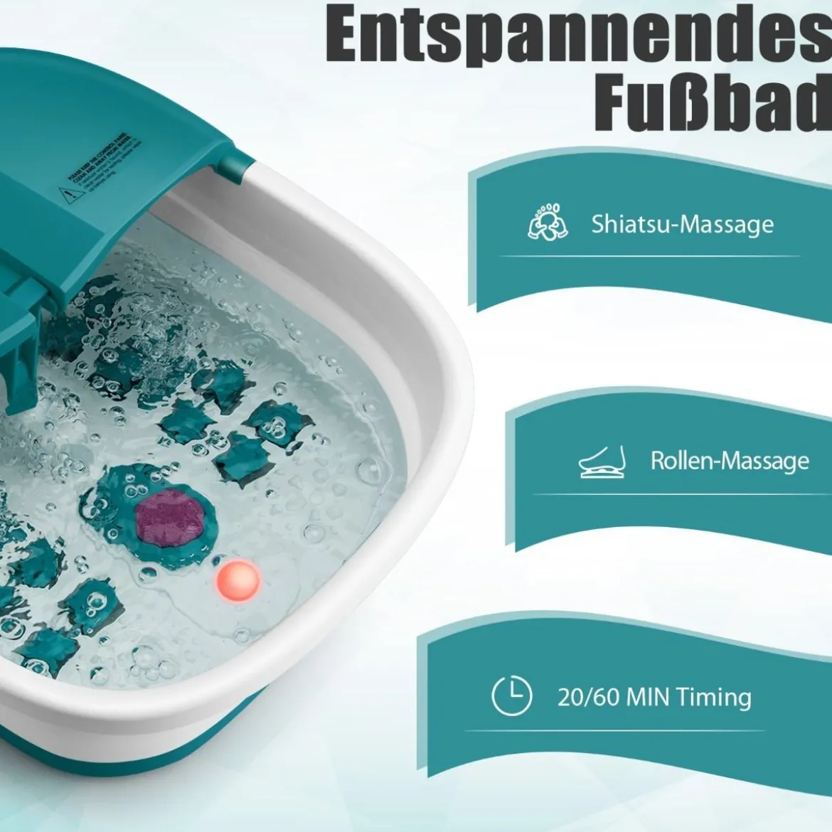Fußbad Massagegerät Fußmassage Spa mit Fernbedienung Klappbar 33,5 x 41 x 20,5 cm Türkis