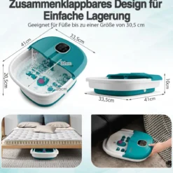 Fußbad Massagegerät Fußmassage Spa mit Fernbedienung Klappbar 33,5 x 41 x 20,5 cm Türkis