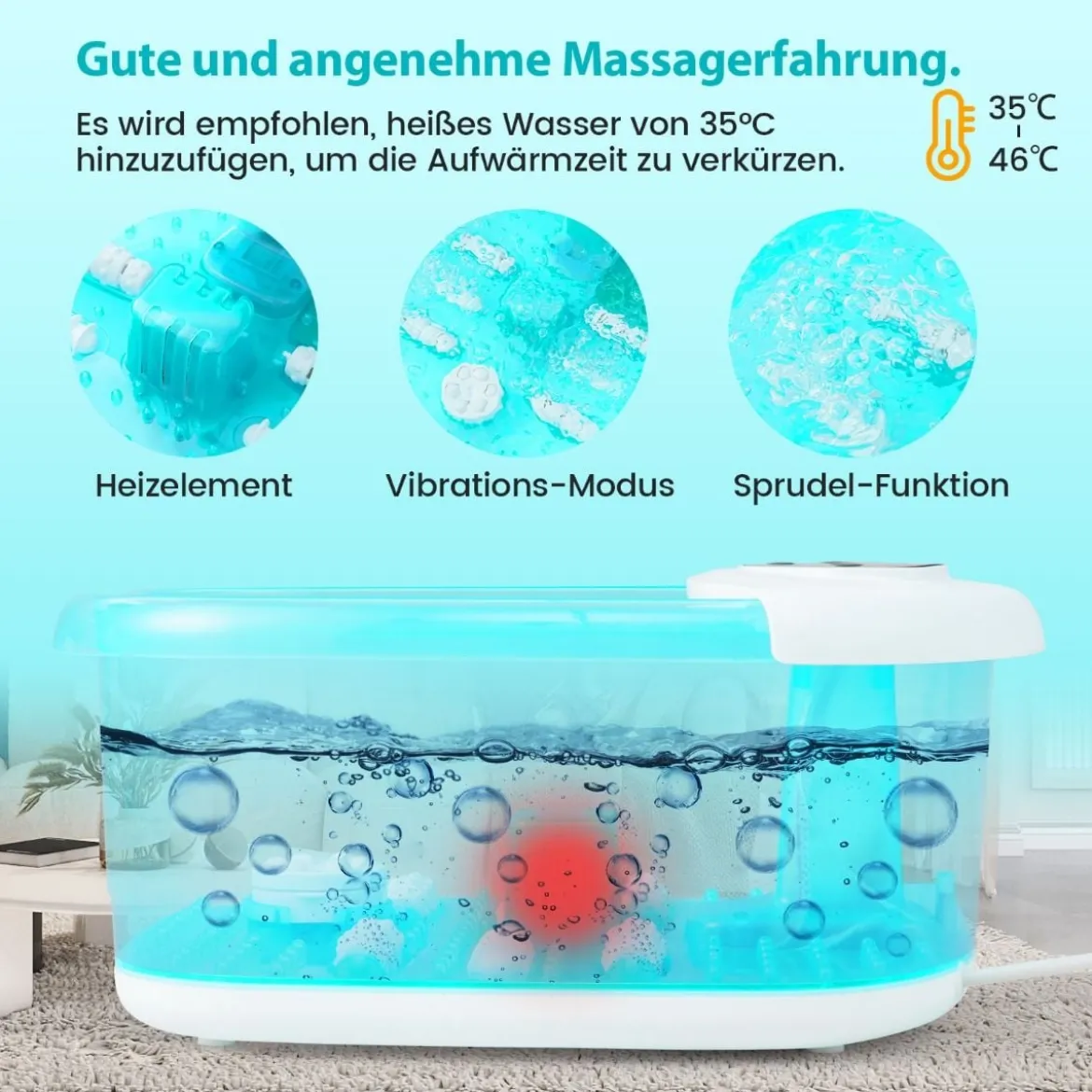 Fußbad Massagegerät Fussbadewanne elektrisch Foot Massager mit Heizung Eisblau