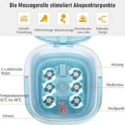 Fußbad Massagegerät Klappbar mit Fernbedienung Fußbad-Whirlpool 42 x 40 x 24 cm Blau