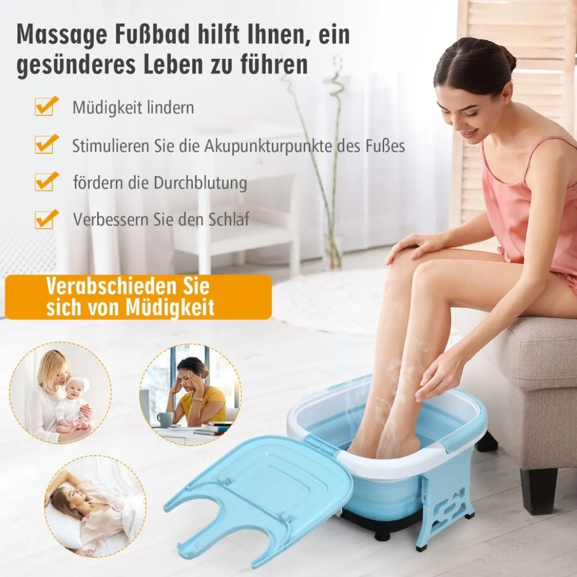Fußbad Massagegerät Klappbar mit Fernbedienung Fußbad-Whirlpool 42 x 40 x 24 cm Blau