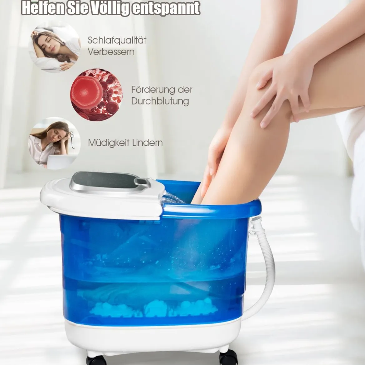 Fußbad Massagegerät mit Rollen 35-48℃ Elektrische Fußbadewanne Duschemassage Blau