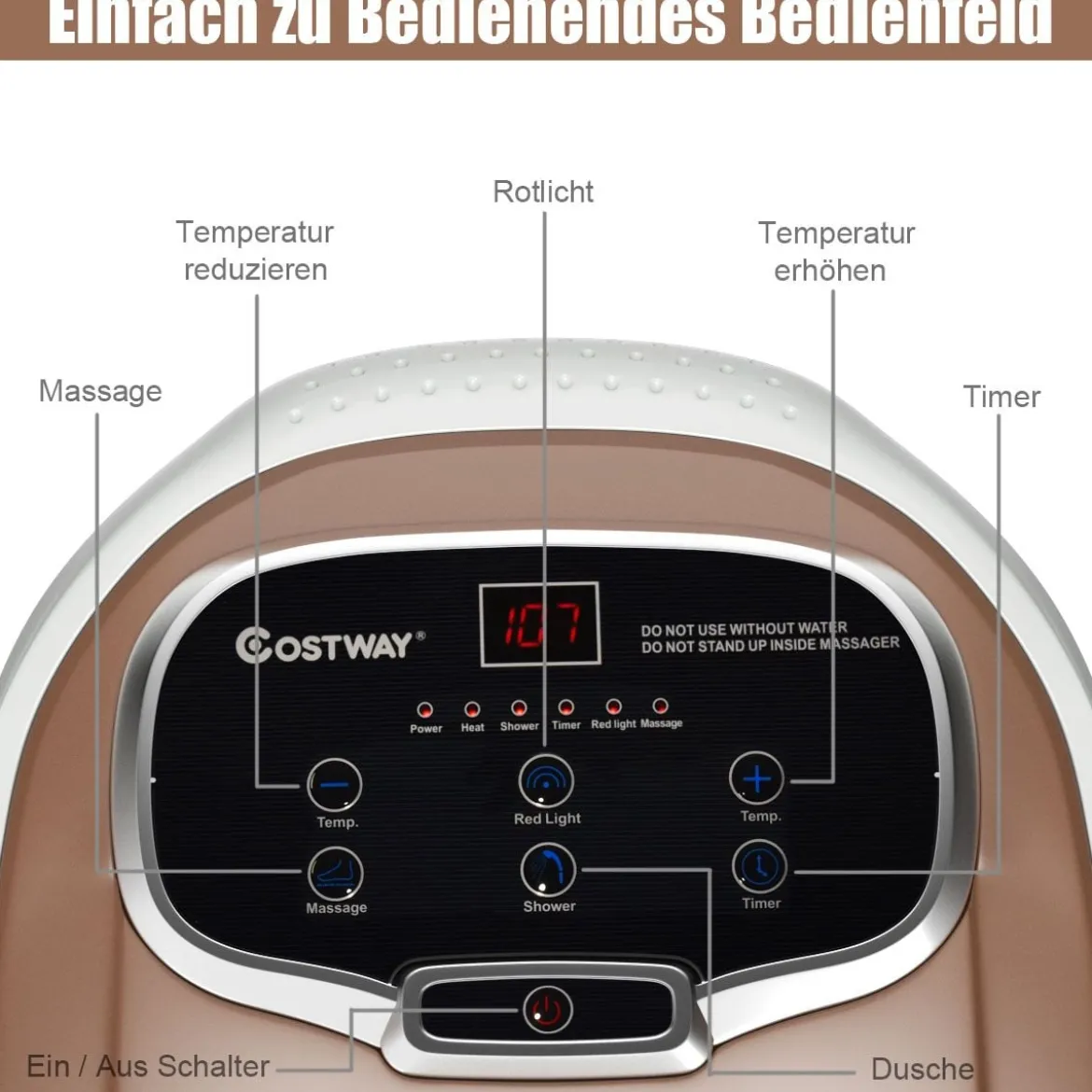 Fußbad Massagegerät mit Rollen 35-48℃ Elektrische Fußbadewanne Duschemassage Braun