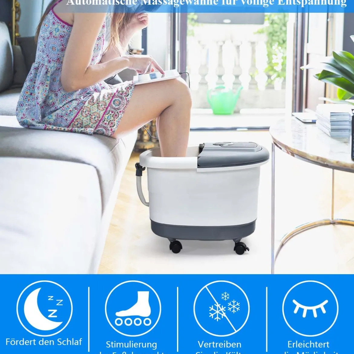 Fußbad Massagegerät mit 16 Shiatsu-Rollen 10-60min Timer / 35-48℃ / 500W Grau
