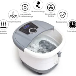 Fußbad Massagegerät mit 16 Shiatsu-Rollen 10-60min Timer / 35-48℃ / 500W Grau