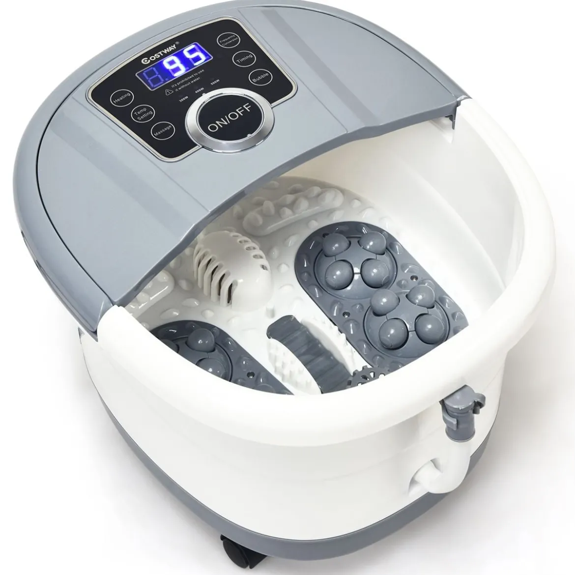 Fußbad Massagegerät mit 16 Shiatsu-Rollen 10-60min Timer / 35-48℃ / 500W Grau
