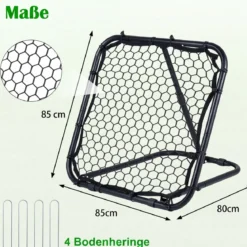 Fußball Rebounder mit 5-fach Verstellbarem Winkel & 4 Bodenankern 85 x 80 x 79 cm Schwarz