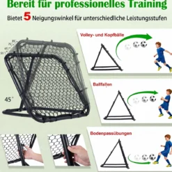 Fußball Rebounder mit 5-fach Verstellbarem Winkel & 4 Bodenankern 85 x 80 x 79 cm Schwarz