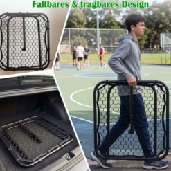 Fußball Rebounder mit 5-fach Verstellbarem Winkel & 4 Bodenankern 85 x 80 x 79 cm Schwarz