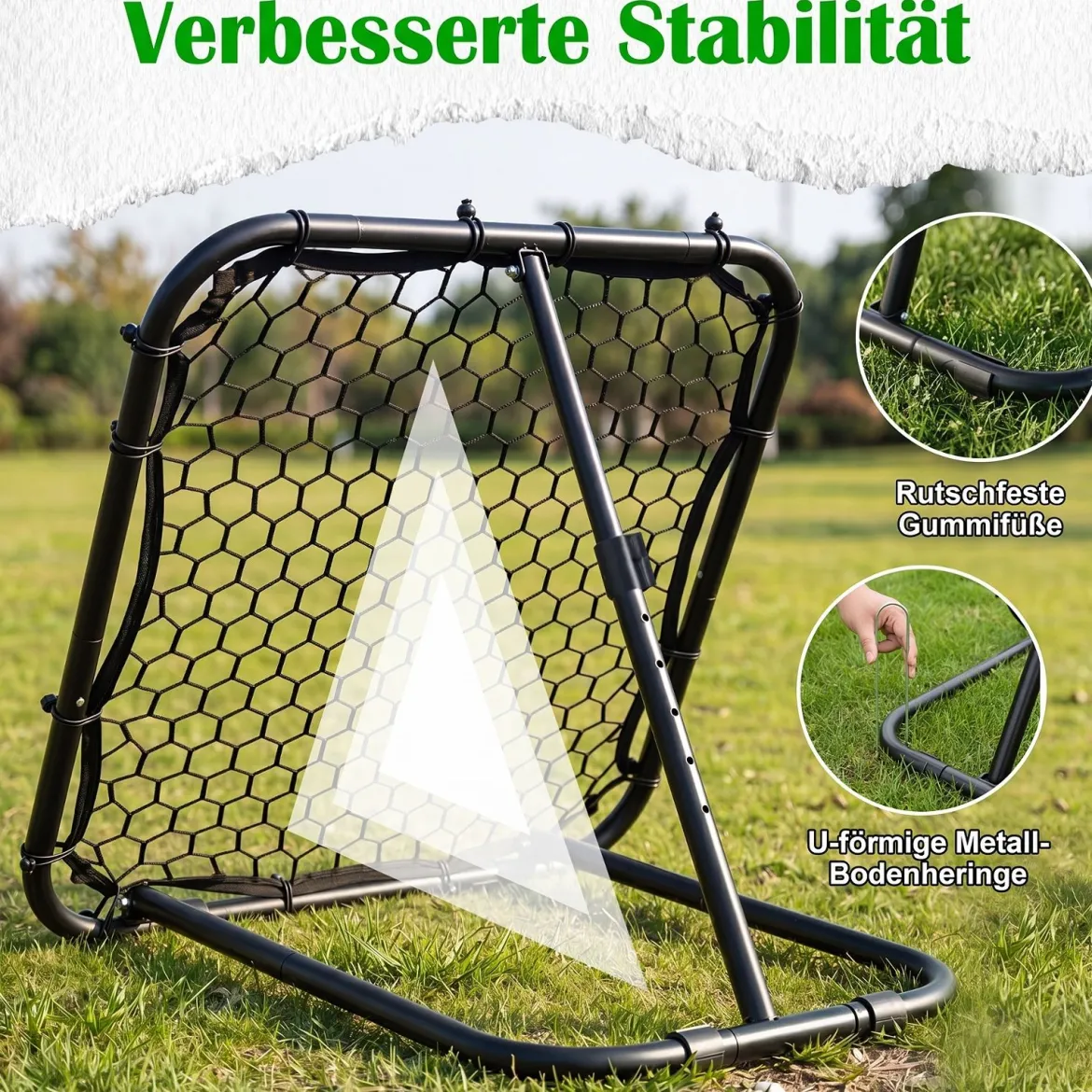 Fußball Rebounder mit 5-fach Verstellbarem Winkel & 4 Bodenankern 85 x 80 x 79 cm Schwarz