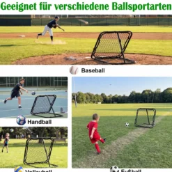 Fußball Rebounder mit 5-fach Verstellbarem Winkel & 4 Bodenankern 85 x 80 x 79 cm Schwarz