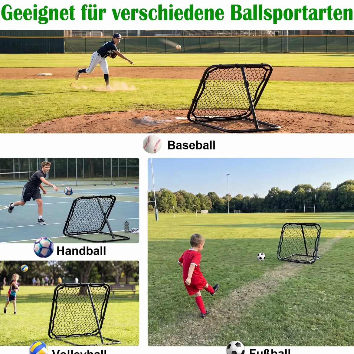 Fußball Rebounder mit 5-fach Verstellbarem Winkel & 4 Bodenankern 85 x 80 x 79 cm Schwarz