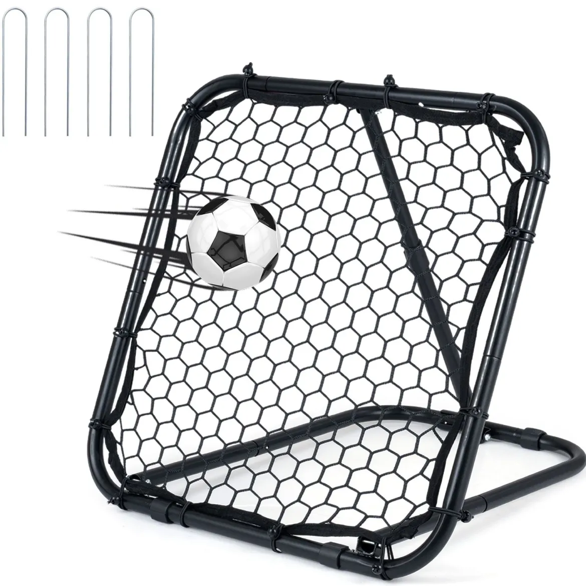 Fußball Rebounder mit 5-fach Verstellbarem Winkel & 4 Bodenankern 85 x 80 x 79 cm Schwarz