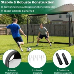 Fußballtor Fussballtore mit robustem Metallrahmen & PE-Netz Fußball-Trainingstor für Garten 300 x 200 cm Schwarz