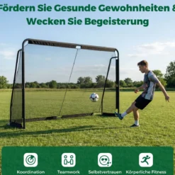 Fußballtor Fussballtore mit robustem Metallrahmen & PE-Netz Fußball-Trainingstor für Garten 300 x 200 cm Schwarz