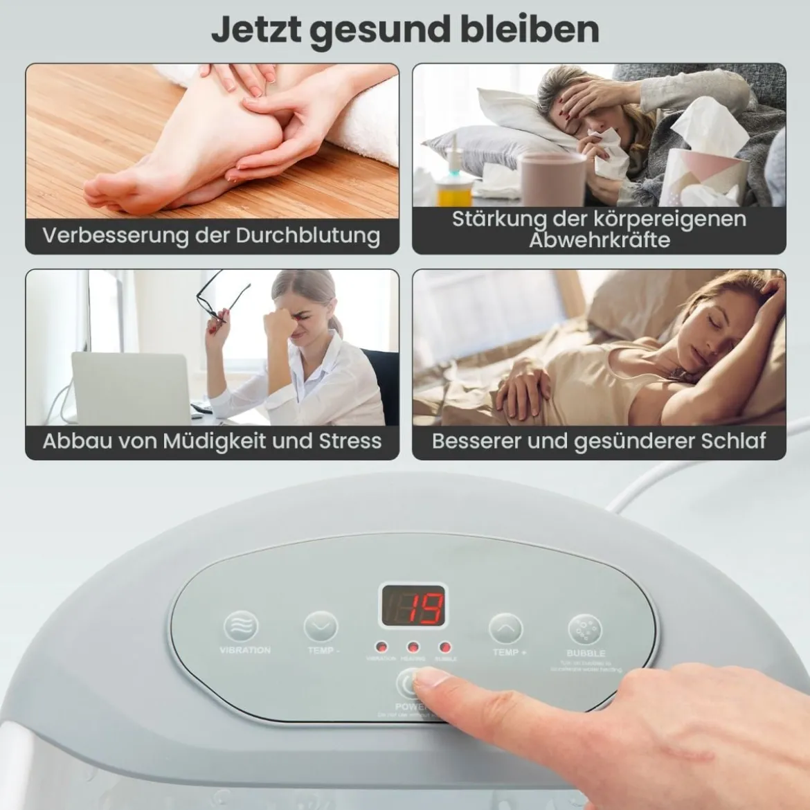 Fuß-Massagegerät Fussbad Fussbadewanne mit abnehmbarem Pediküre-Stein 1-stündiger automatischer Abschaltung Grau