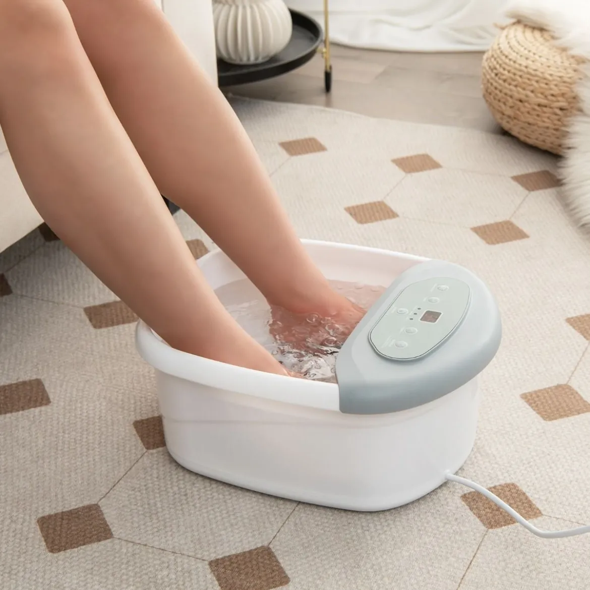 Fuß-Massagegerät Fussbad Fussbadewanne mit abnehmbarem Pediküre-Stein 1-stündiger automatischer Abschaltung Grau