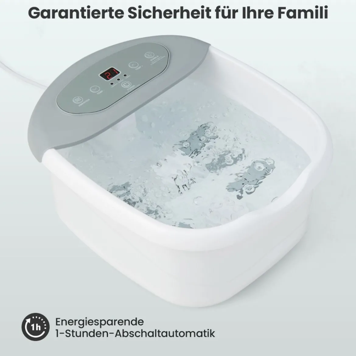 Fuß-Massagegerät Fussbad Fussbadewanne mit abnehmbarem Pediküre-Stein 1-stündiger automatischer Abschaltung Grau