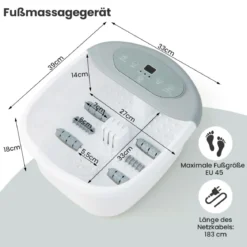 Fuß-Massagegerät Fussbad Fussbadewanne mit abnehmbarem Pediküre-Stein 1-stündiger automatischer Abschaltung Grau