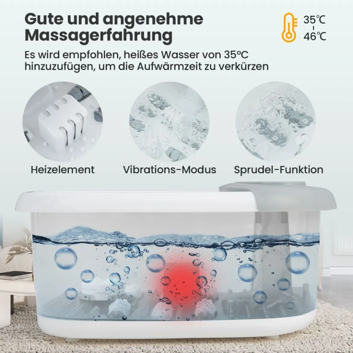 Fuß-Massagegerät Fussbad Fussbadewanne mit abnehmbarem Pediküre-Stein 1-stündiger automatischer Abschaltung Grau