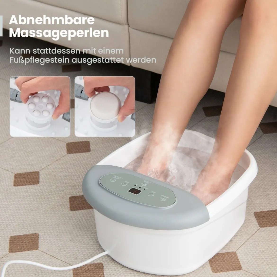 Fuß-Massagegerät Fussbad Fussbadewanne mit abnehmbarem Pediküre-Stein 1-stündiger automatischer Abschaltung Grau