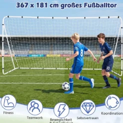 Fussballtor 367 x 124 cm Fußballtor mit Metallrahmen für Kinder ab 3 Jahren und Jugendliche