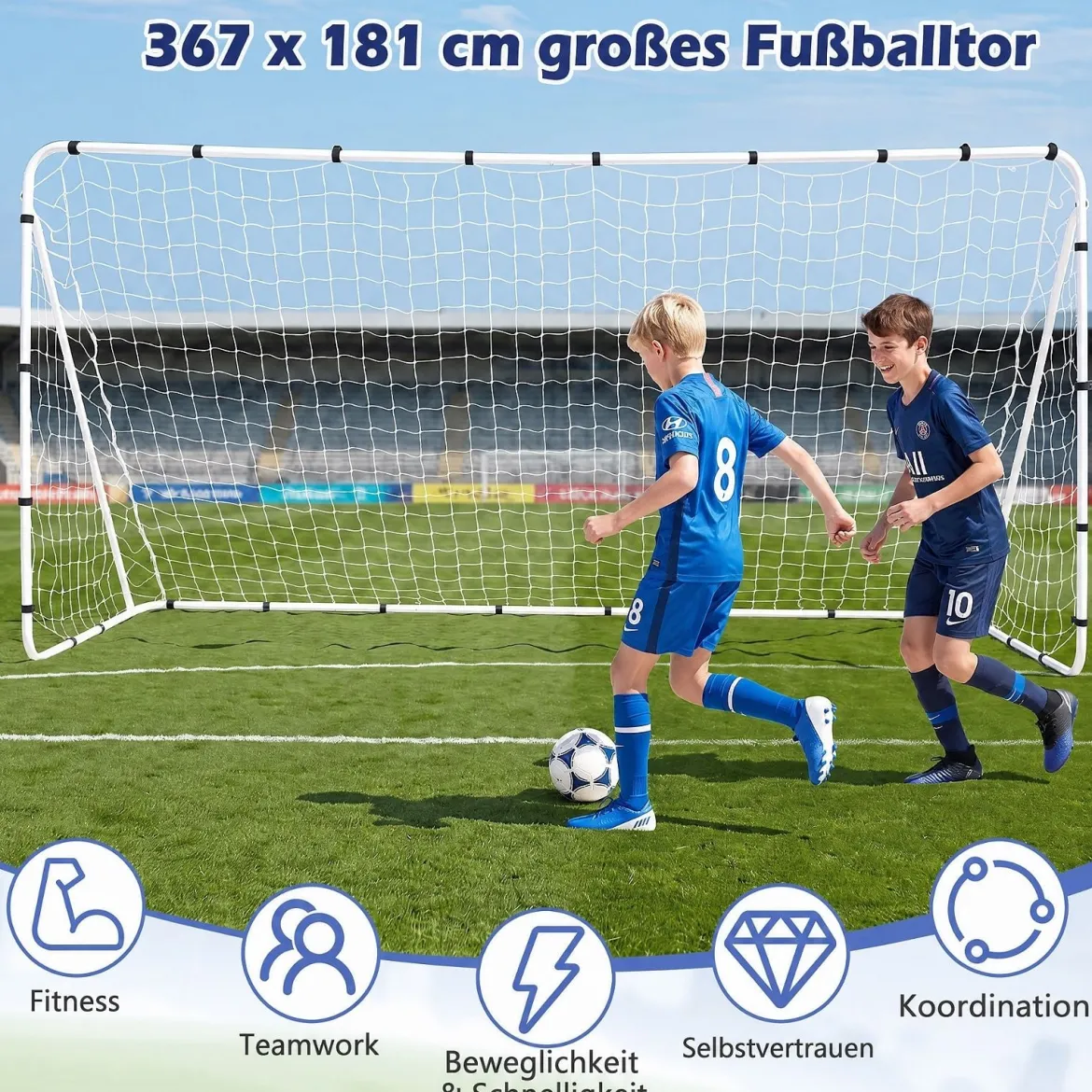 Fussballtor 367 x 124 cm Fußballtor mit Metallrahmen für Kinder ab 3 Jahren und Jugendliche