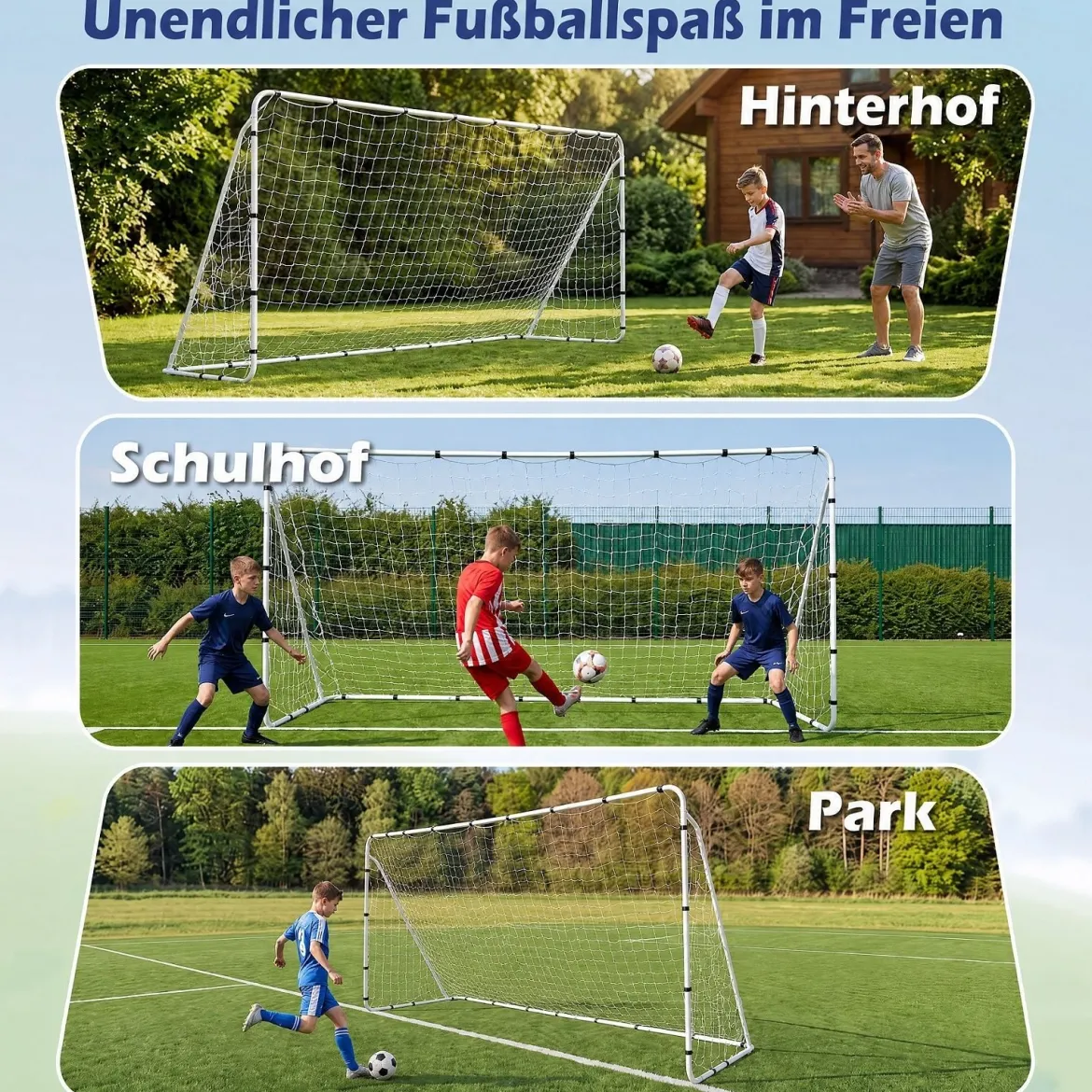 Fussballtor 367 x 124 cm Fußballtor mit Metallrahmen für Kinder ab 3 Jahren und Jugendliche