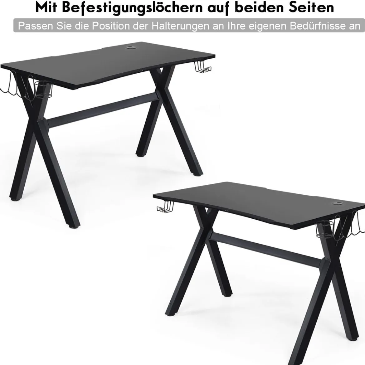 Gaming-Schreibtisch mit Getränkehalter Kopfhörerhaken & Mauspad Schwarz