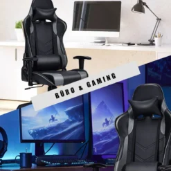 Gamingstuhl auf Rollen Gepolsterter Leder Computerstuhl mit Hoher Rückenlehne