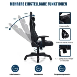 Gamingstuhl auf Rollen Gepolsterter Leder Computerstuhl mit Hoher Rückenlehne