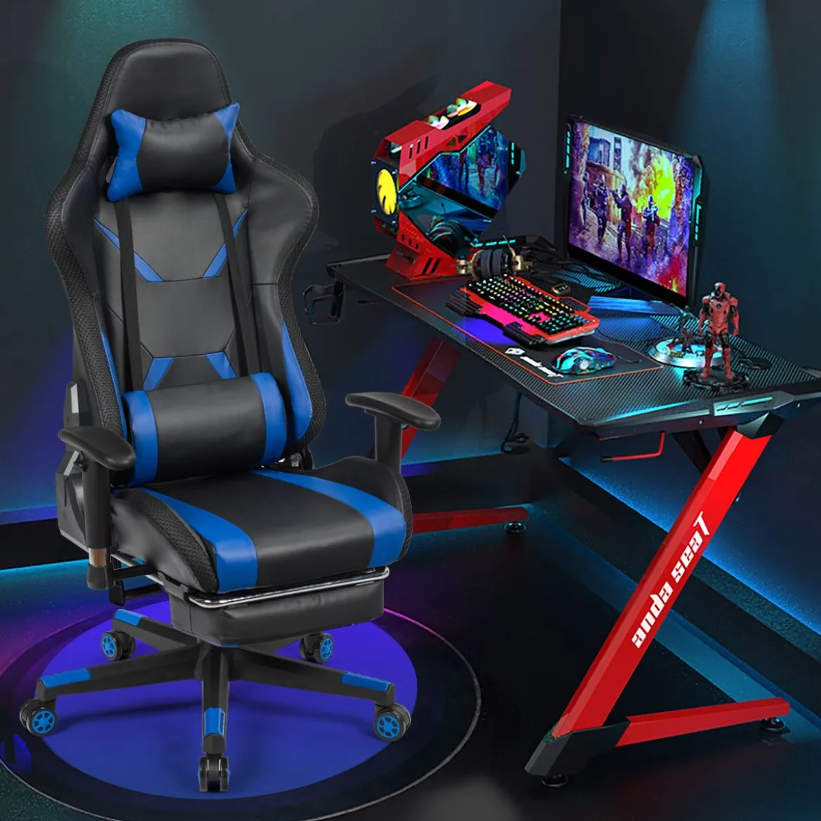 Gamingstuhl Bürostuhl Racing Chair Drehstuhl Blau