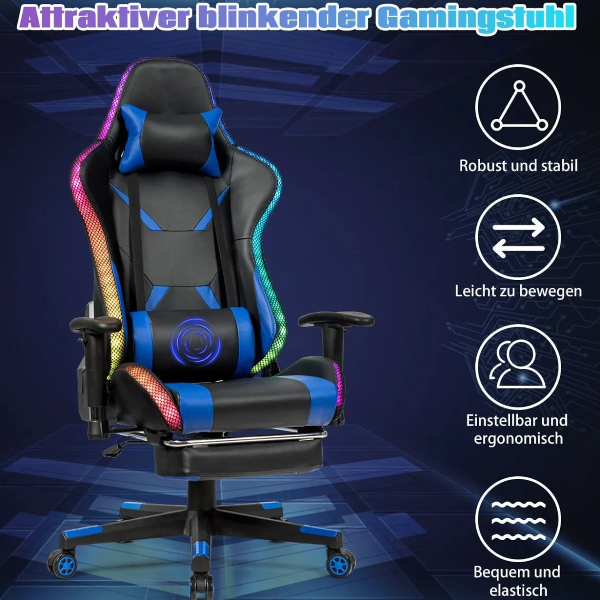 Gamingstuhl Bürostuhl Racing Chair Drehstuhl Blau