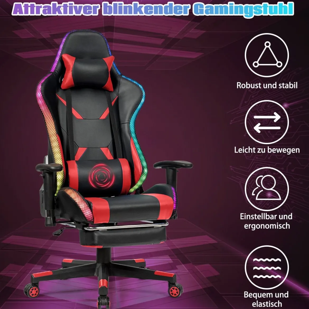 Gamingstuhl Bürostuhl Racing Chair Drehstuhl Rot