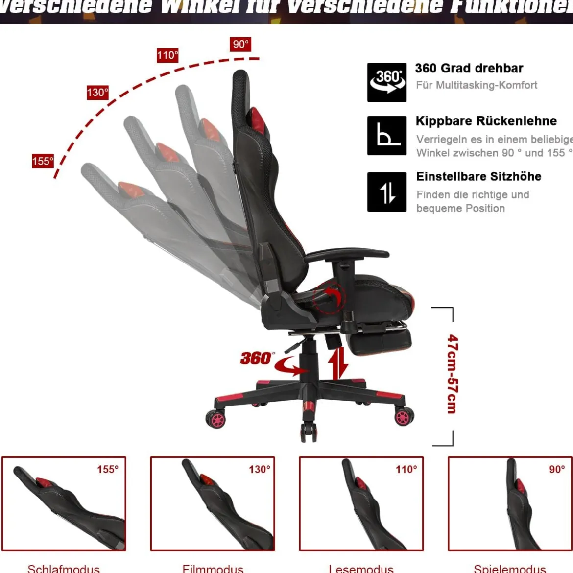 Gamingstuhl Bürostuhl Racing Chair Drehstuhl Rot