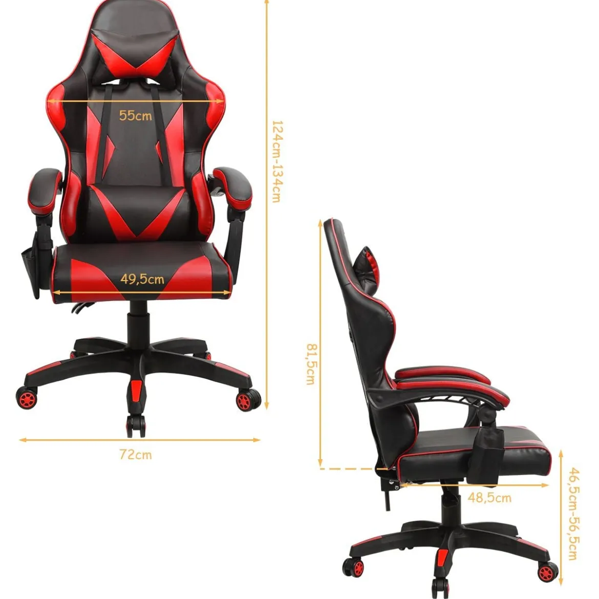 Gaming Stuhl Ergonomisch Racing Schreibtischstuhl Drehstuhl Chefsessel Bürostuhl Rot