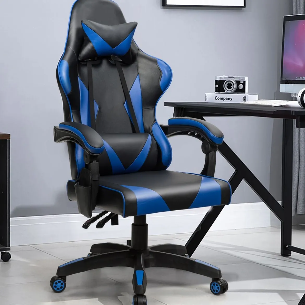 Gaming Stuhl Ergonomisch Racing Schreibtischstuhl Drehstuhl Chefsessel Bürostuhl Blau