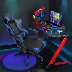 Gaming Stuhl Ergonomisch Racing Schreibtischstuhl Drehstuhl Chefsessel Bürostuhl Blau