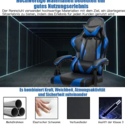 Gaming Stuhl Ergonomisch Racing Schreibtischstuhl Drehstuhl Chefsessel Bürostuhl Blau
