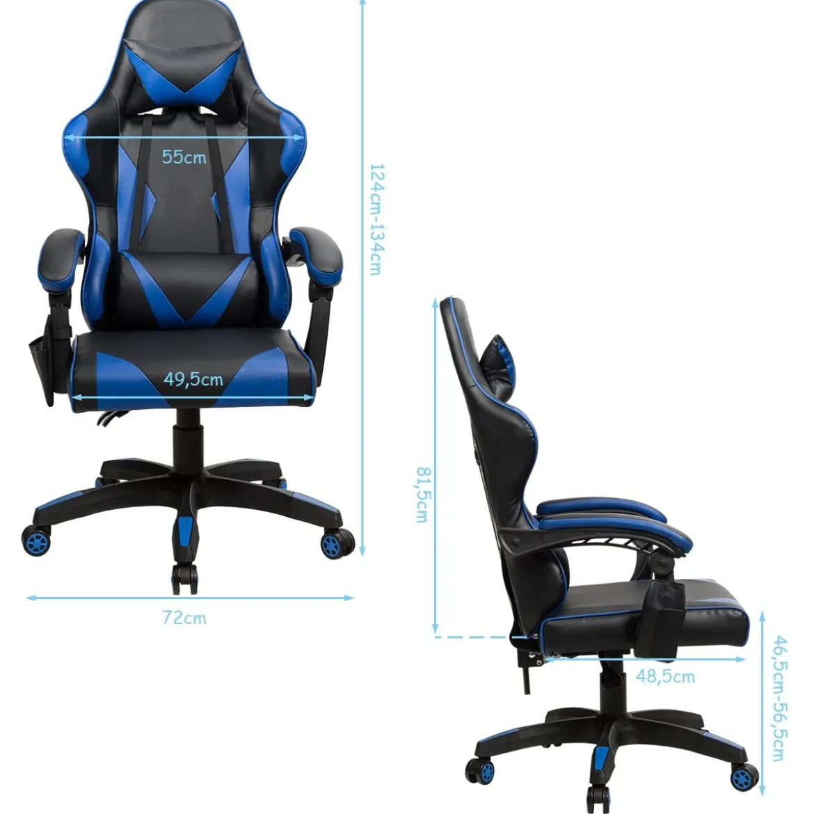 Gaming Stuhl Ergonomisch Racing Schreibtischstuhl Drehstuhl Chefsessel Bürostuhl Blau