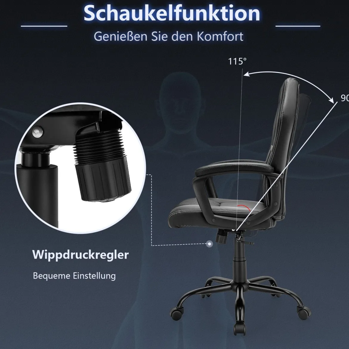 Gaming-Stuhl mit Rückenlehne Ergonomisch höhenverstellbar Schwarz