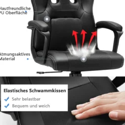 Gaming-Stuhl mit Rückenlehne Ergonomisch höhenverstellbar Schwarz