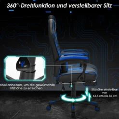 Gaming Stuhl PC-Stuhl Bürostuhl mit Einziehbarer Fußstütze Lendenkissen Blau
