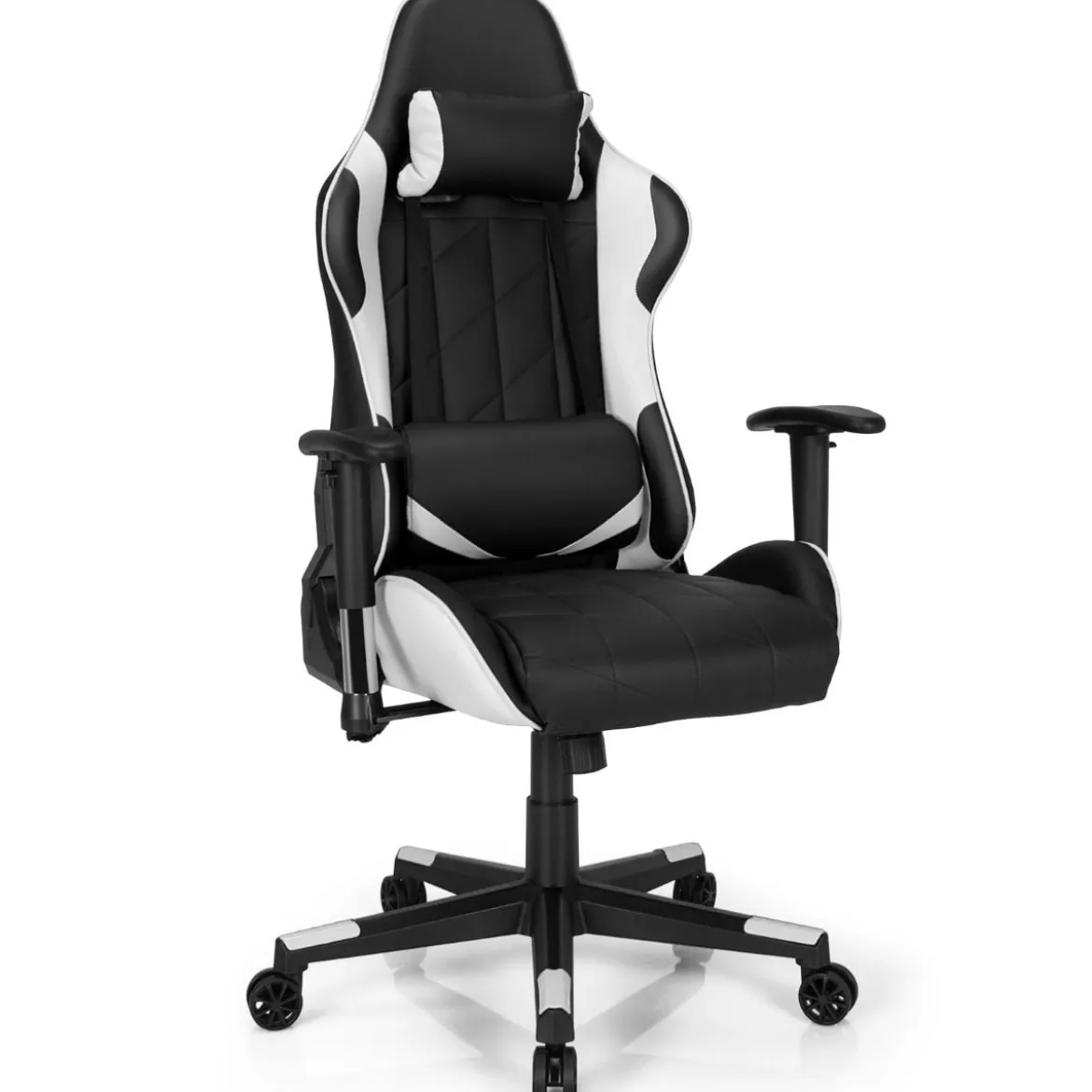 Gaming Stuhl Racing Style Drehstuhl mit Kopfstütze & Lendenkisse 90°-160° Verstellbarer Neigungswinkel Weiß/Rot/Blau