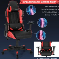 Gaming Stuhl Racing Style Drehstuhl mit Kopfstütze & Lendenkisse 90°-160° Verstellbarer Neigungswinkel Weiß/Rot/Blau