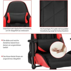 Gaming Stuhl Racing Style Drehstuhl mit Kopfstütze & Lendenkisse 90°-160° Verstellbarer Neigungswinkel Weiß/Rot/Blau