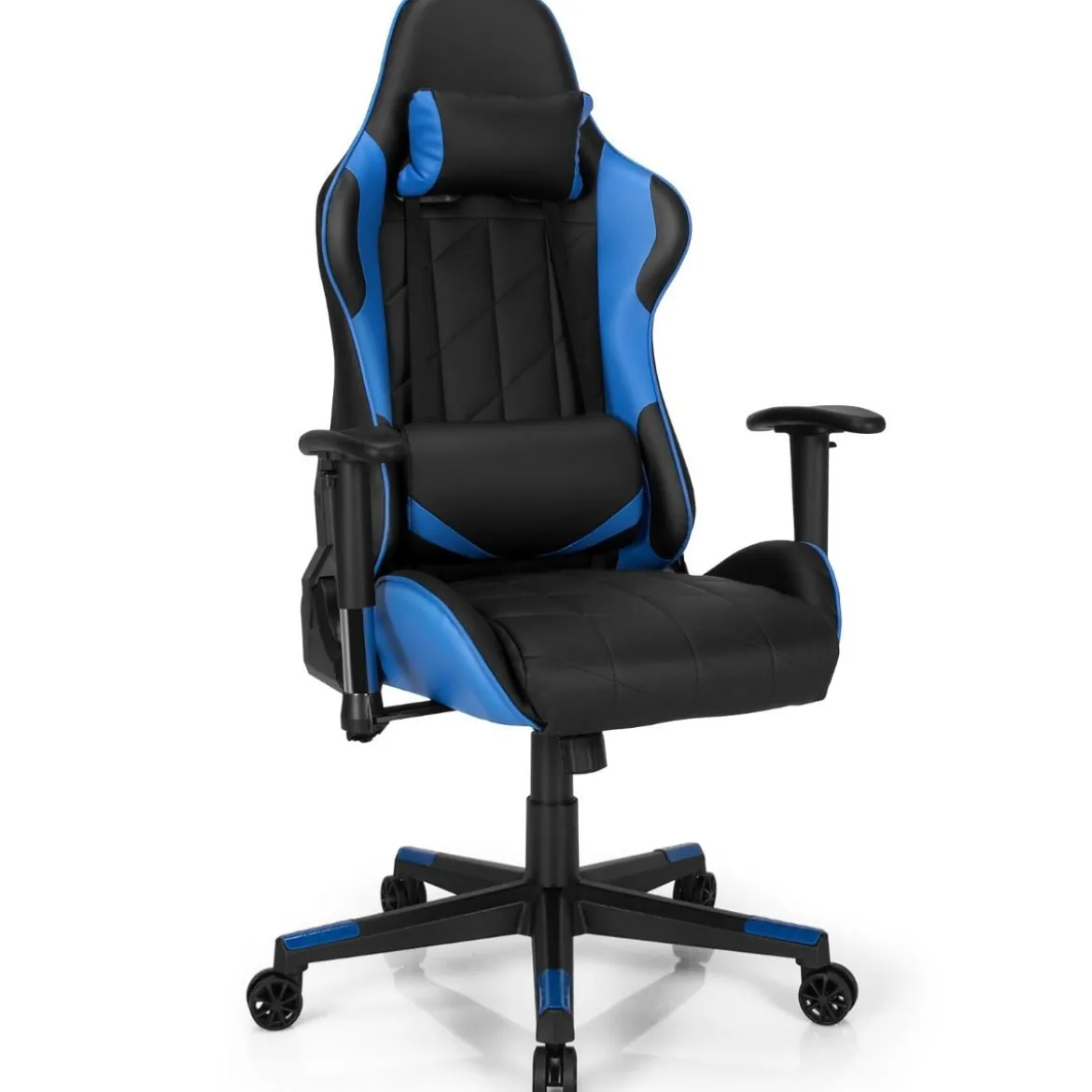 Gaming Stuhl Racing Style Drehstuhl mit Kopfstütze & Lendenkisse 90°-160° Verstellbarer Neigungswinkel Weiß/Rot/Blau